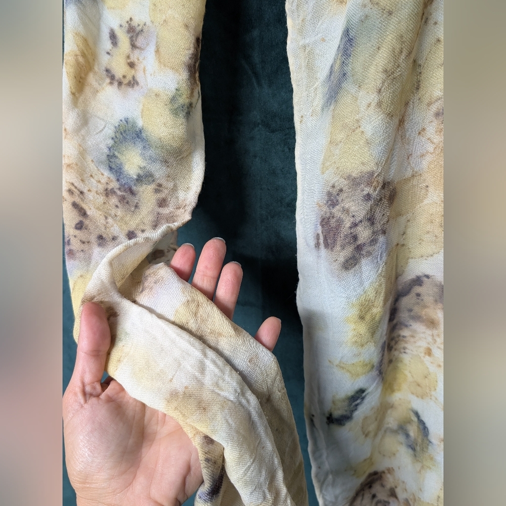 Elegant Eco-Printed Hand Dyed Natural Multicolor Silk Scarf